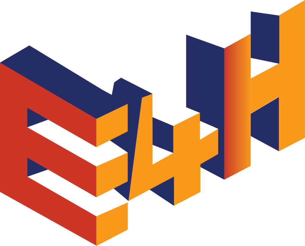 E4H water trucks logo is red blue and yellow