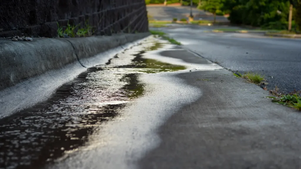E4H image of stormwater runoff on the side pf a street